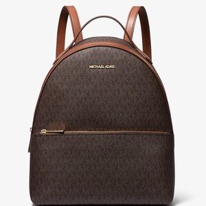 Michael Kors Brown Monogram Dome Backpack with Tan Trim